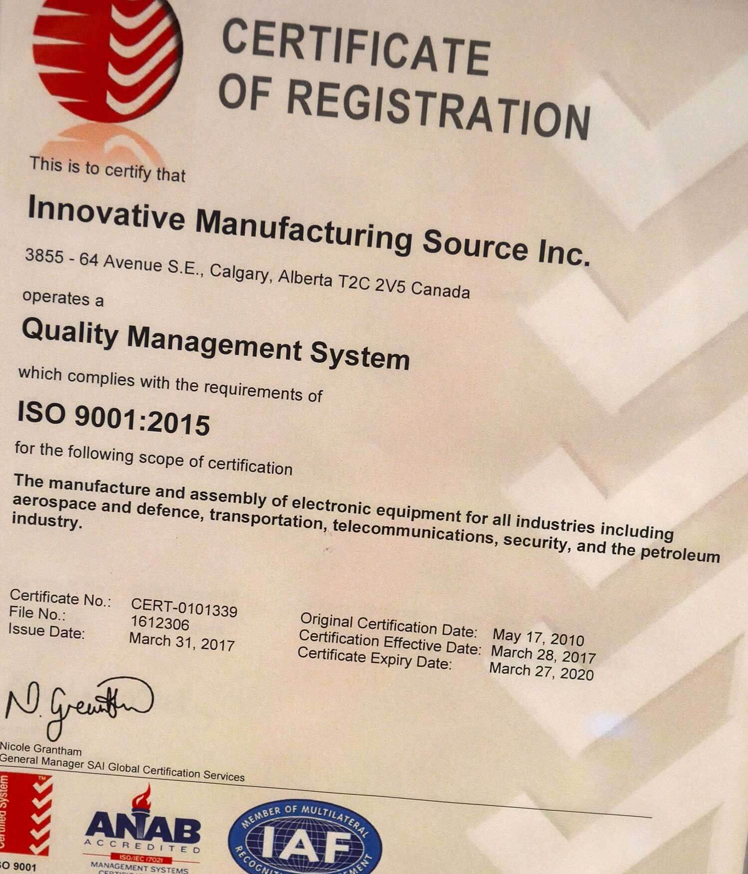 March 2018 - ISO 9001-2015 Re-Certification